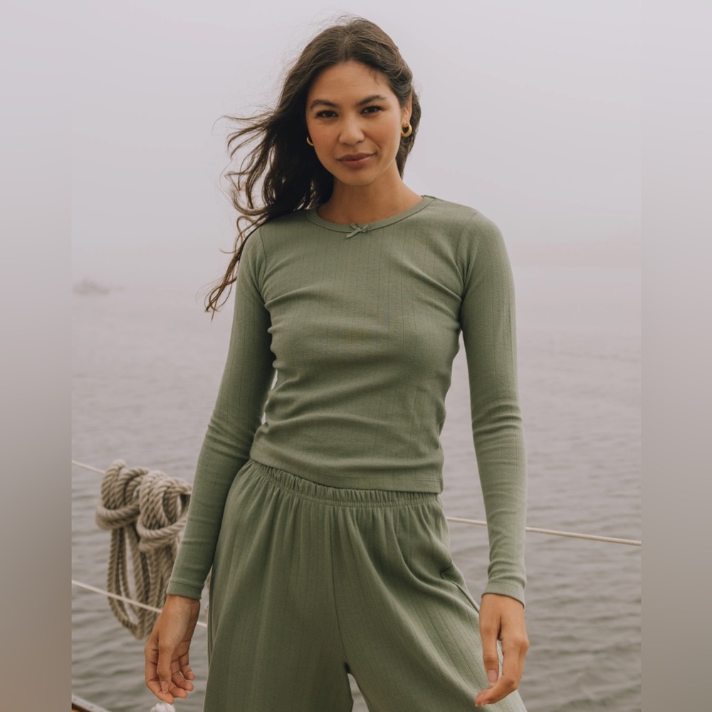 Daily Drills Green Pointelle Long Sleeve